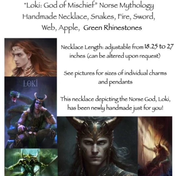 "Loki: God of Mischief" Norse Mythology Handmade Necklace Snakes Fire Spiderweb - Picture 15 of 16